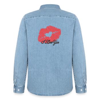 Herz in romantischen Punkten Ich liebe dich - Männer Jeanshemd Organic von Stanley/Stella - verwaschenes Hellblau - Hinten - AI Model Male 185 light (185cm)