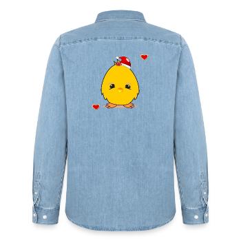 Christmas Chick Christmas Heart - Men’s Organic Denim Shirt by Stanley/Stella - light wash - Back - AI Model Male 185 light (185cm)