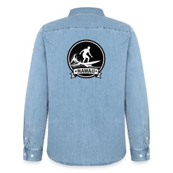 Hawaii Surf Wave Badge - Men’s Organic Denim Shirt by Stanley/Stella - light wash - Back - AI Model Male 185 light (185cm)