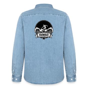 Hawaii Surfer Surfer on Pacific Wave - Men’s Organic Denim Shirt by Stanley/Stella - light wash - Back - AI Model Male 185 light (185cm)