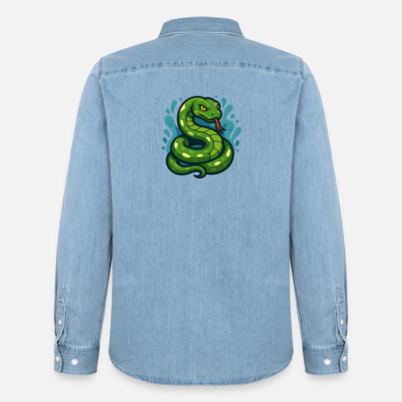 Arbre vert Python serpent en vague - Chemise en denim homme bio Stanley/Stella - bleu clair délavé