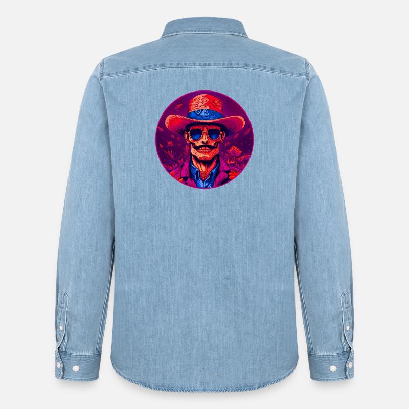 Bronko55 No.81 – Alter Mann mit Hut - Männer Jeanshemd Organic von Stanley/Stella - verwaschenes Hellblau