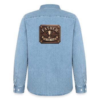 Father of the Year - Funny Dad T-Shirt - Men’s Organic Denim Shirt by Stanley/Stella - light wash - Back - AI Model Male 185 light (185cm)