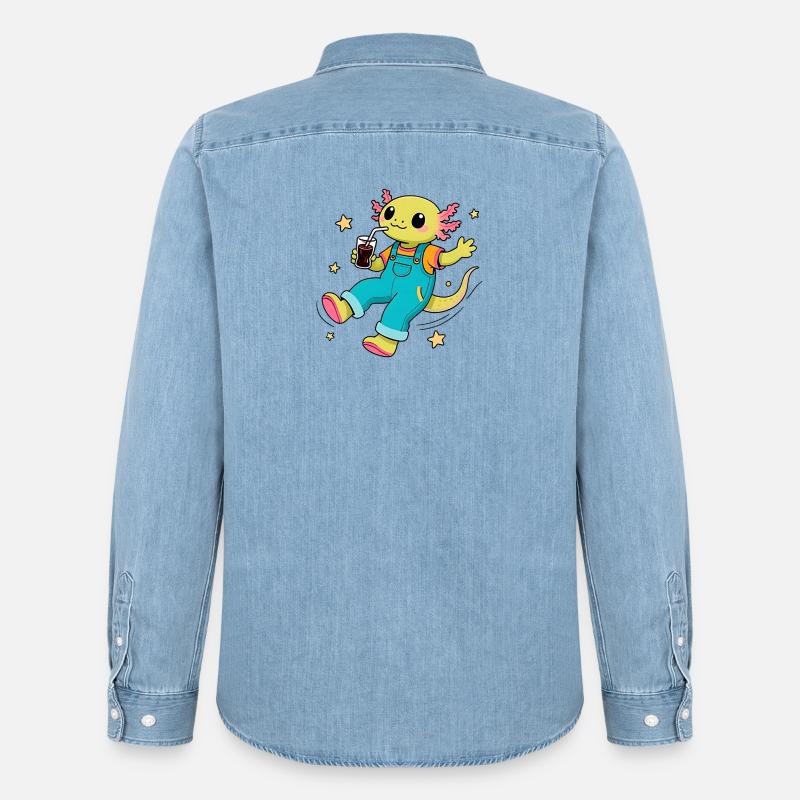 Glücklicher Axolotl, der im All schwebt - Männer Jeanshemd Organic von Stanley/Stella - verwaschenes Hellblau