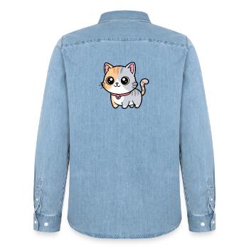 Calico-Kätzchenhalsband-Anhänger - Männer Jeanshemd Organic von Stanley/Stella - verwaschenes Hellblau - Hinten - AI Model Male 185 light (185cm)