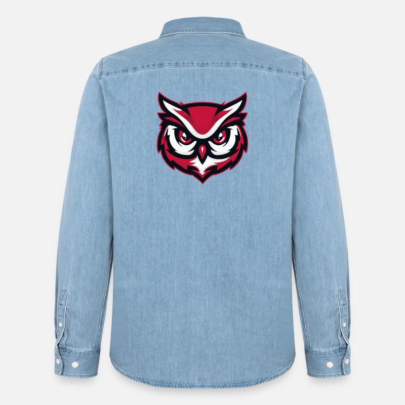 Maskottchen Eule Red White - Männer Jeanshemd Organic von Stanley/Stella - verwaschenes Hellblau