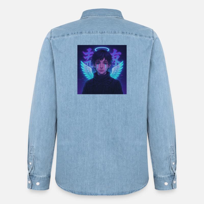 Cyberpunk Angel E-Boy Y2K Synthwave Art - Männer Jeanshemd Organic von Stanley/Stella - verwaschenes Hellblau