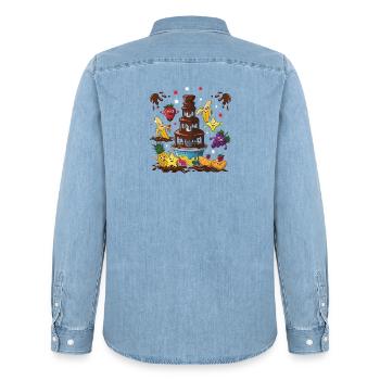Chocolate Fountain Fruit Friends Design - Men’s Organic Denim Shirt by Stanley/Stella - light wash - Back - AI Model Male 185 light (185cm)