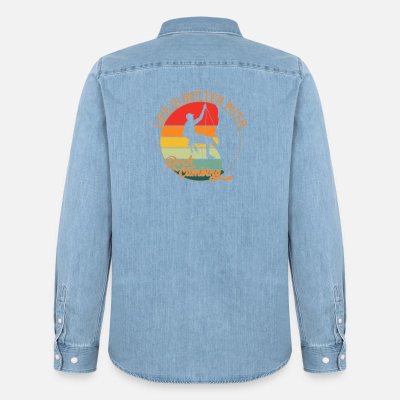 Das Leben ist besser mit Klettern - Männer Jeanshemd Organic von Stanley/Stella - verwaschenes Hellblau