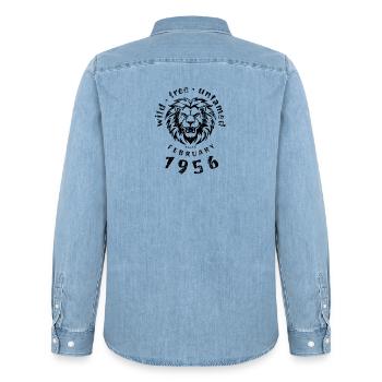 70. Geburtstag Sauvage, libre et indompté depuis 02/1956 - Chemise en denim homme bio Stanley/Stella - bleu clair délavé - Dos - AI Model Male 185 light (185cm)