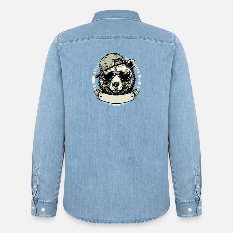 Bär mit Retro-Sonnenbrille - Männer Jeanshemd Organic von Stanley/Stella - verwaschenes Hellblau
