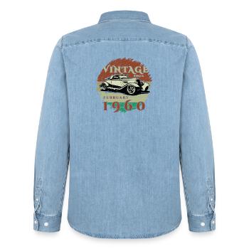 66. Geburtstag - Klassiker - Vintage since 02/1960 - Männer Jeanshemd Organic von Stanley/Stella - verwaschenes Hellblau - Hinten - AI Model Male 185 light (185cm)