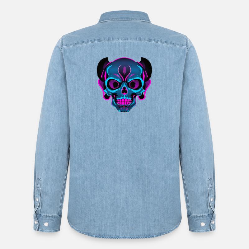 Neon Skull mit Kopfhörern - Männer Jeanshemd Organic von Stanley/Stella - verwaschenes Hellblau