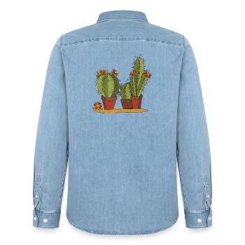 Flowers - Men’s Organic Denim Shirt by Stanley/Stella - light wash - Back - AI Model Male 185 light (185cm)