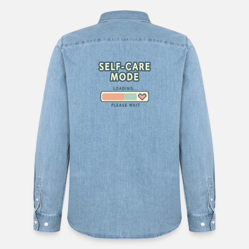 Self-Care Mode Loading - Retro Pixel Edition - Männer Jeanshemd Organic von Stanley/Stella - verwaschenes Hellblau