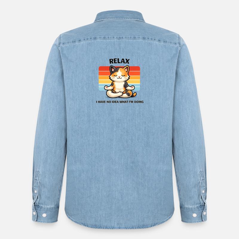 Relax Cat Meditative Chill - Camicia in denim Stanley/Stella - azzurro chiaro slavato