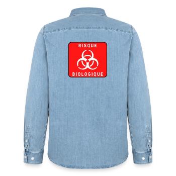 Panneau danger biologique, risque infectieux, mati - Men’s Organic Denim Shirt by Stanley/Stella - light wash - Back - AI Model Male 185 light (185cm)
