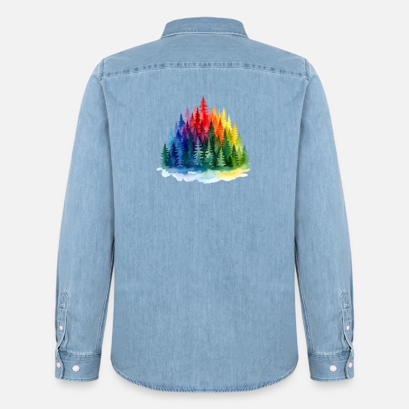 Regenbogenwald Silhouette Rainbow forest - Männer Jeanshemd Organic von Stanley/Stella - verwaschenes Hellblau