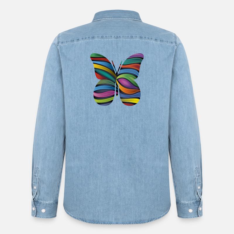 Farfalla a strisce arcobaleno - Camicia in denim Stanley/Stella - azzurro chiaro slavato