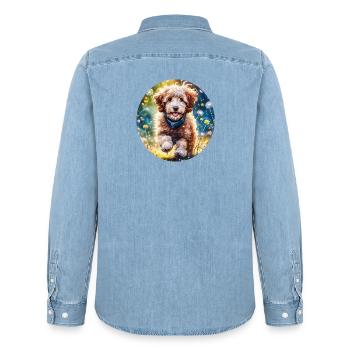 Aussiedoodle in the sunshine - Men’s Organic Denim Shirt by Stanley/Stella - light wash - Back - AI Model Male 185 light (185cm)