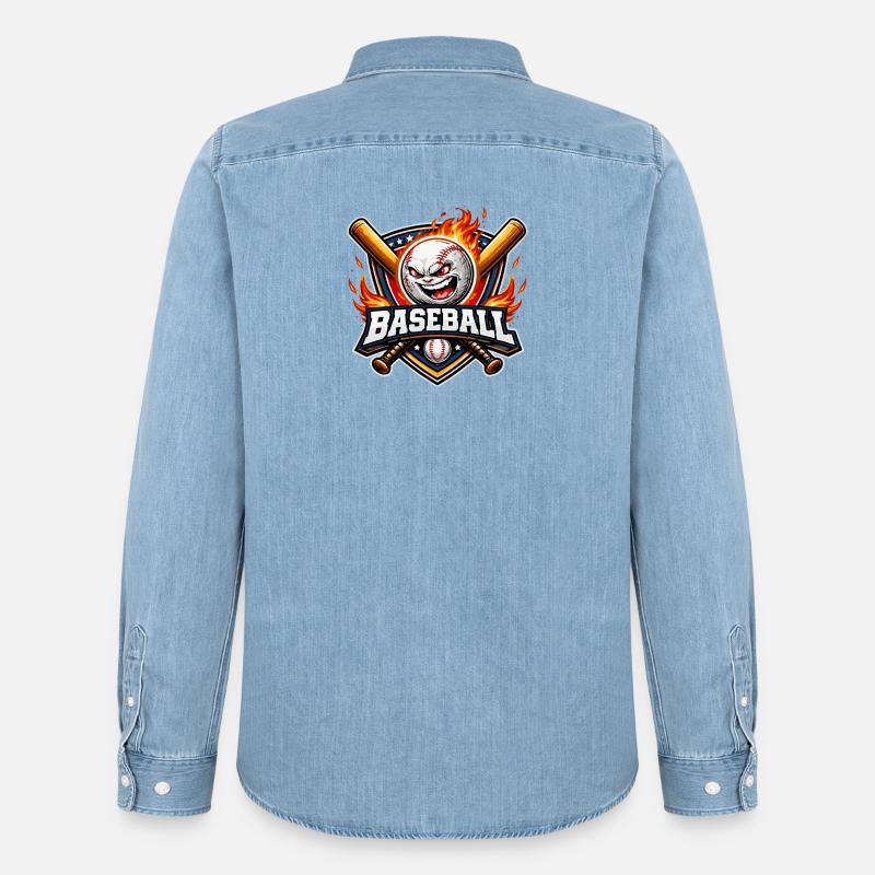 Flammendes Baseball-Maskottchen - Männer Jeanshemd Organic von Stanley/Stella - verwaschenes Hellblau