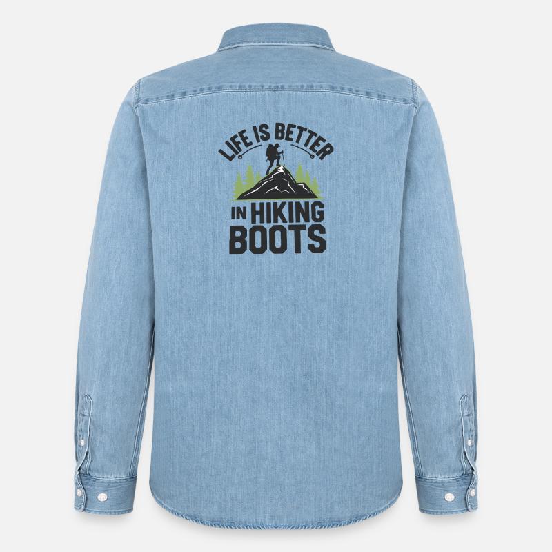 Das Leben ist besser in Wanderschuhen - Männer Jeanshemd Organic von Stanley/Stella - verwaschenes Hellblau