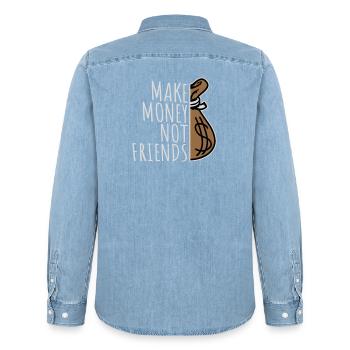 Make Money Not Friends Hustle Quote Saying Logo - Men’s Organic Denim Shirt by Stanley/Stella - light wash - Back - AI Model Male 185 light (185cm)