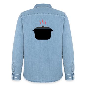 Cuisson à la vapeur dans une casserole - Chemise en denim homme bio Stanley/Stella - bleu clair délavé - Dos - AI Model Male 185 light (185cm)