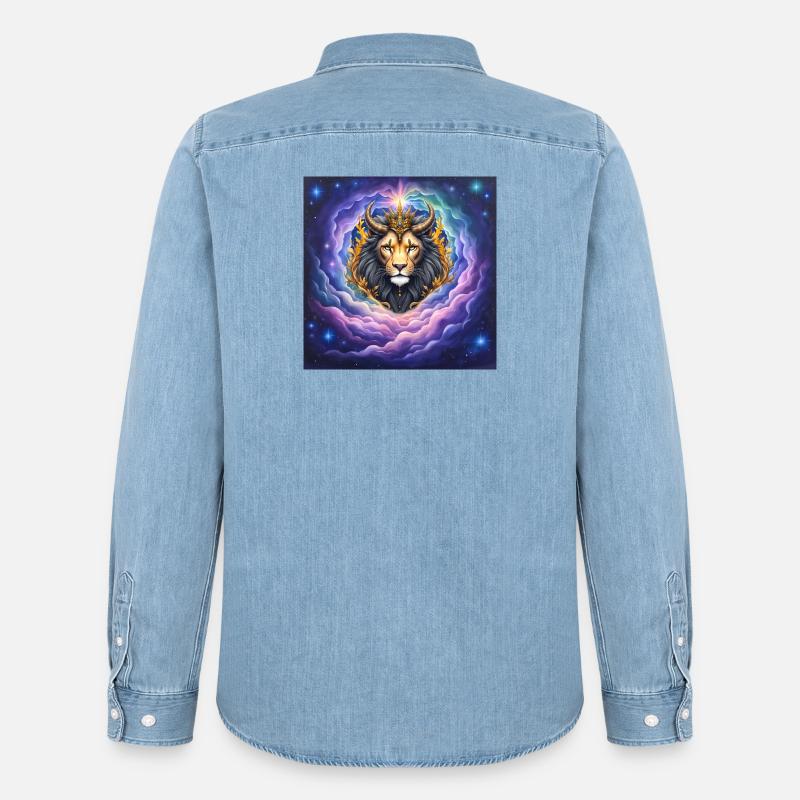 Leone Celeste con Corona d'Oro - Camicia in denim uomo bio di Stanley/Stella - azzurro chiaro slavato