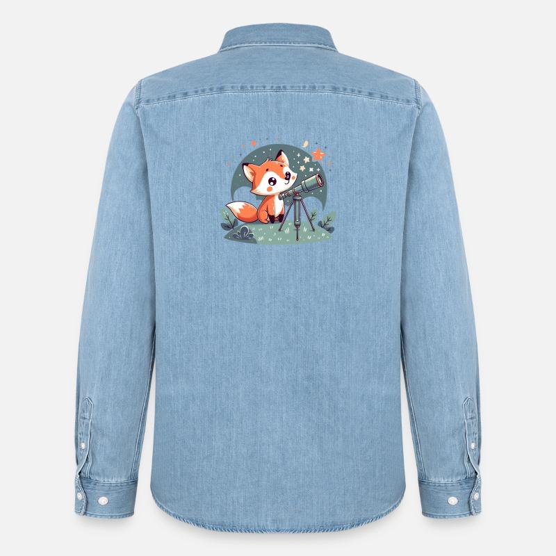 Fuchs am Teleskop unter Sternen - Männer Jeanshemd Organic von Stanley/Stella - verwaschenes Hellblau