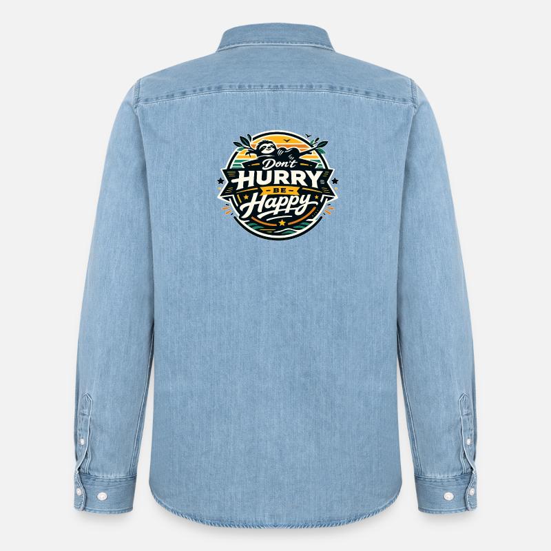 Dont Hurry Be Happy Sloth - Männer Jeanshemd Organic von Stanley/Stella - verwaschenes Hellblau