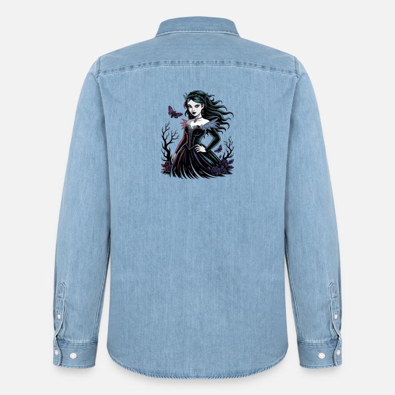 Dunkle Blüten Gothic Dame - Männer Jeanshemd Organic von Stanley/Stella - verwaschenes Hellblau