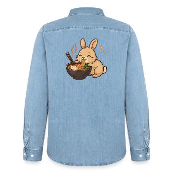 Lapin aux nouilles, ramen, kawaii lapin - Chemise en denim homme bio Stanley/Stella - bleu clair délavé - Dos - AI Model Male 185 light (185cm)