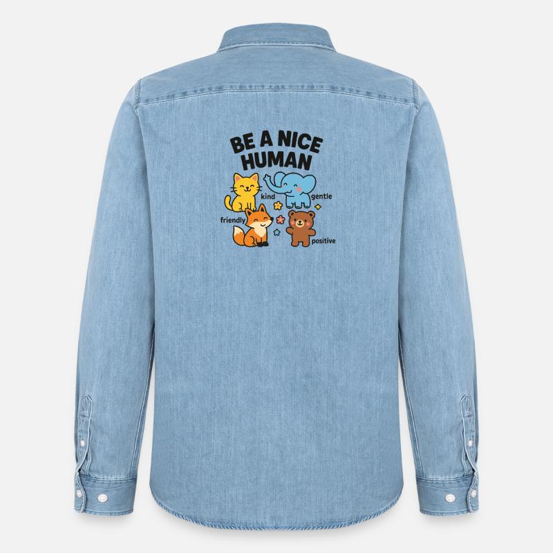 Sei ein netter Mensch – freundliche Tiere - Männer Jeanshemd Organic von Stanley/Stella - verwaschenes Hellblau