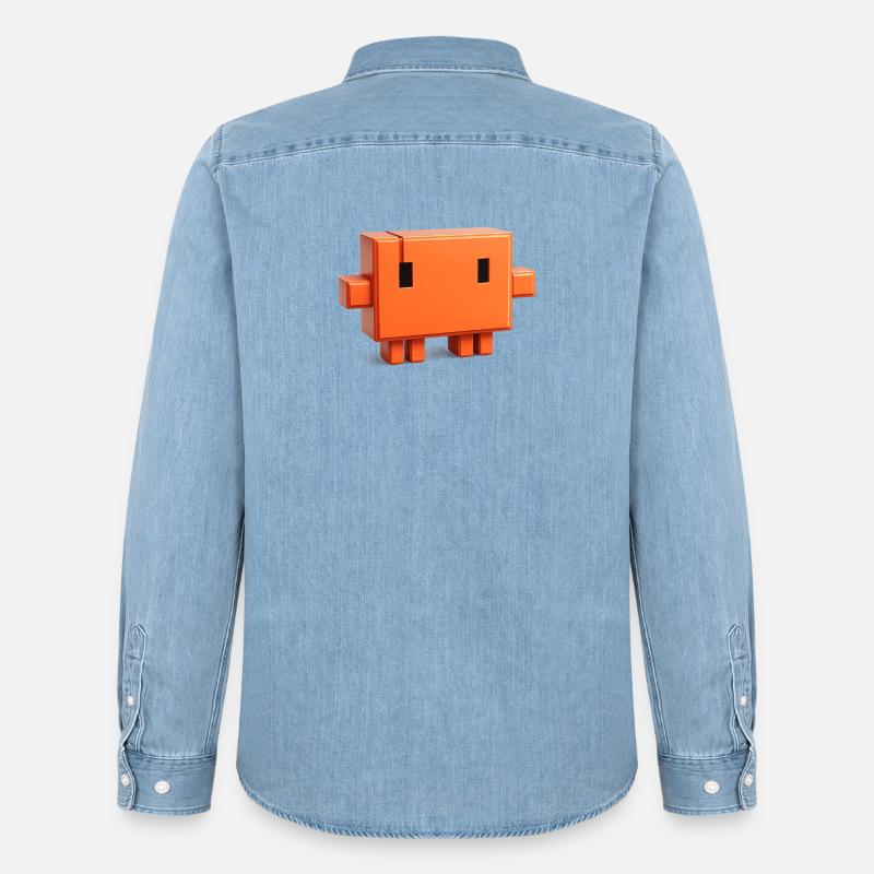 Claude Code Pixel 3D Mascot Cute Dev Naklejka - Męska koszula dżinsowa bio Stanley/Stella - spłowiały jasnoniebieski