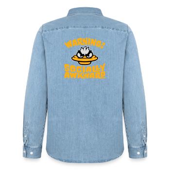 Ente Warning Socially Awkward Sozial Unbeholfen - Männer Jeanshemd Organic von Stanley/Stella - verwaschenes Hellblau - Hinten - AI Model Male 185 light (185cm)