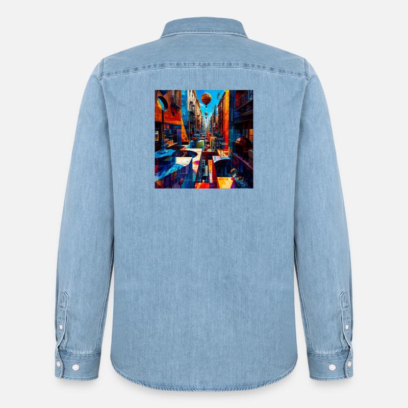 Buntes Straßenlabyrinth mit Luftballons - Männer Jeanshemd Organic von Stanley/Stella - verwaschenes Hellblau