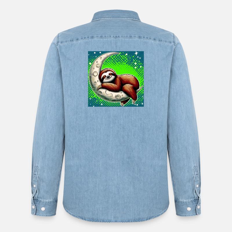 Faultier schläft auf dem Mond - Männer Jeanshemd Organic von Stanley/Stella - verwaschenes Hellblau