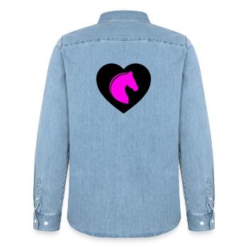 Pferde - Männer Jeanshemd Organic von Stanley/Stella - verwaschenes Hellblau - Hinten - AI Model Male 185 light (185cm)