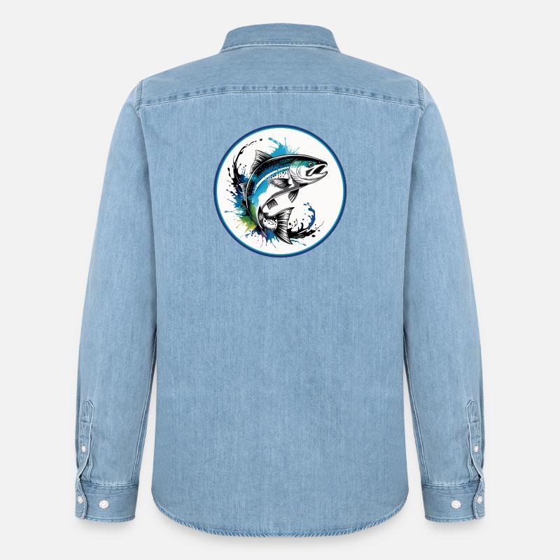 Springender Lachs - Männer Jeanshemd Organic von Stanley/Stella - verwaschenes Hellblau