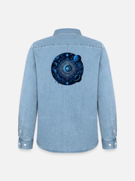 Space Planets Galaxies Stars Moons - Men’s Organic Denim Shirt by Stanley/Stella - light wash
