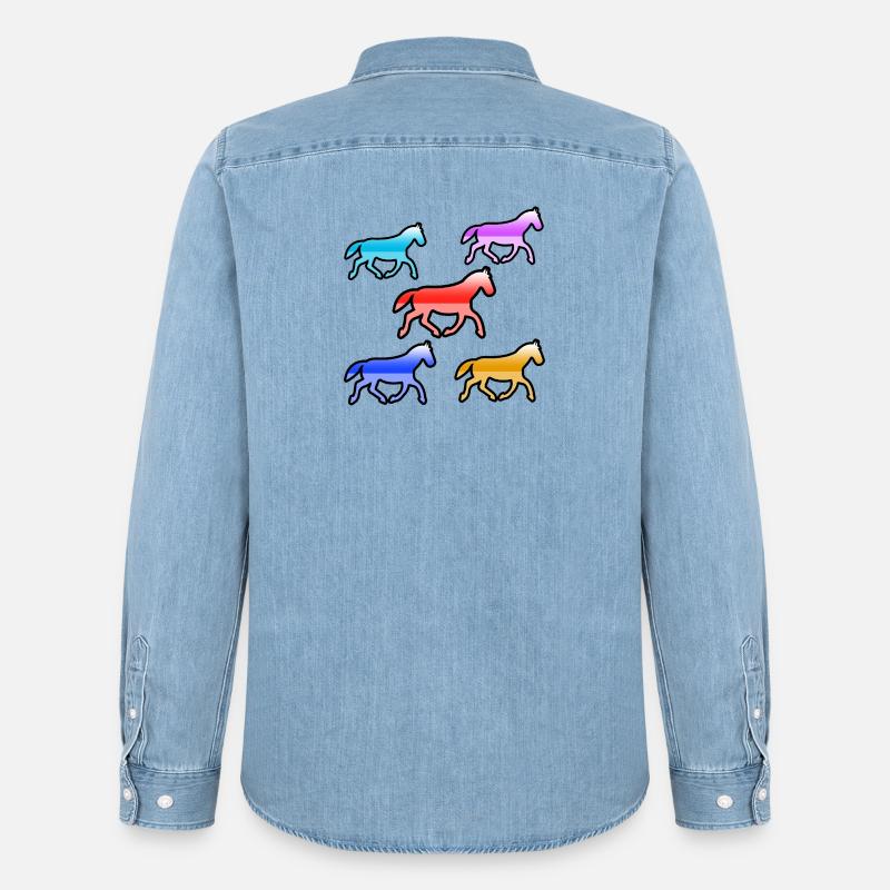 Pferde - Männer Jeanshemd Organic von Stanley/Stella - verwaschenes Hellblau