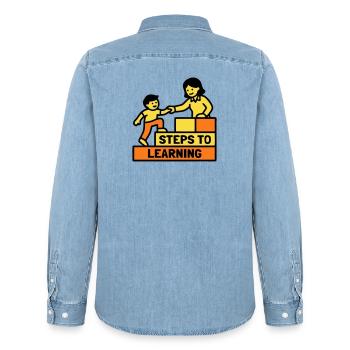Steps to Learning School Logo - Men’s Organic Denim Shirt by Stanley/Stella - light wash - Back - AI Model Male 185 light (185cm)