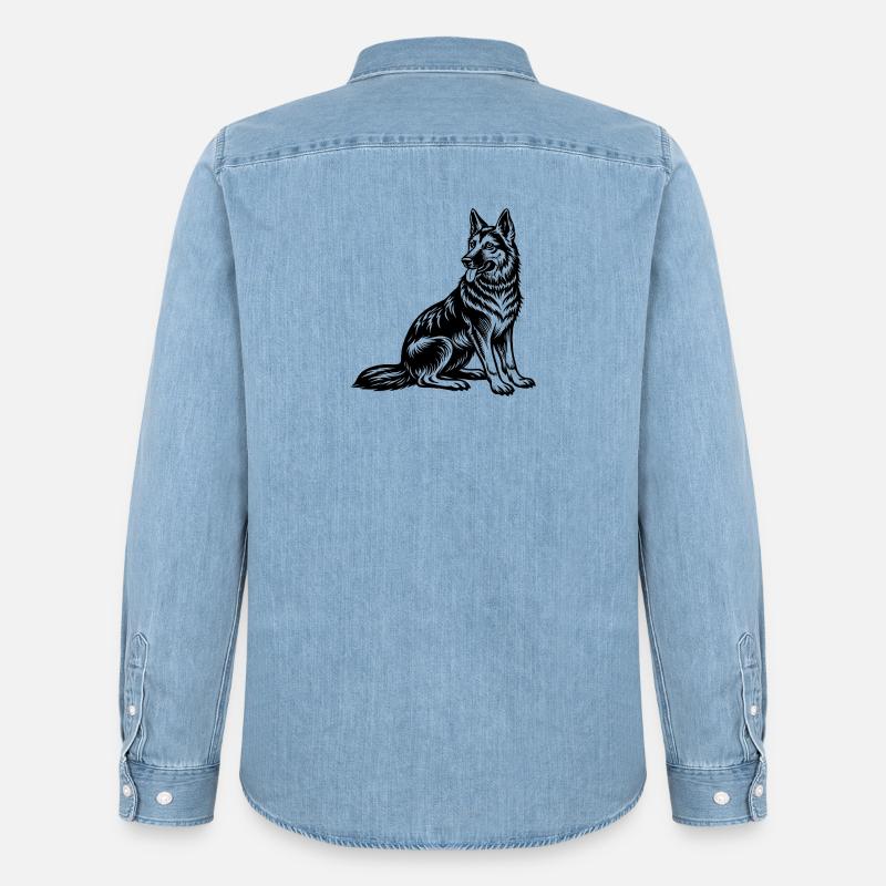 Deutscher Schäferhund sitzt - Männer Jeanshemd Organic von Stanley/Stella - verwaschenes Hellblau