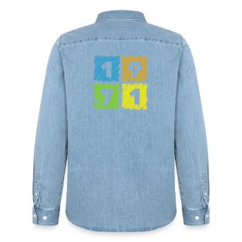 55. Geburtstag Farbige Patches since 07/1971 - Männer Jeanshemd Organic von Stanley/Stella - verwaschenes Hellblau - Hinten - AI Model Male 185 light (185cm)