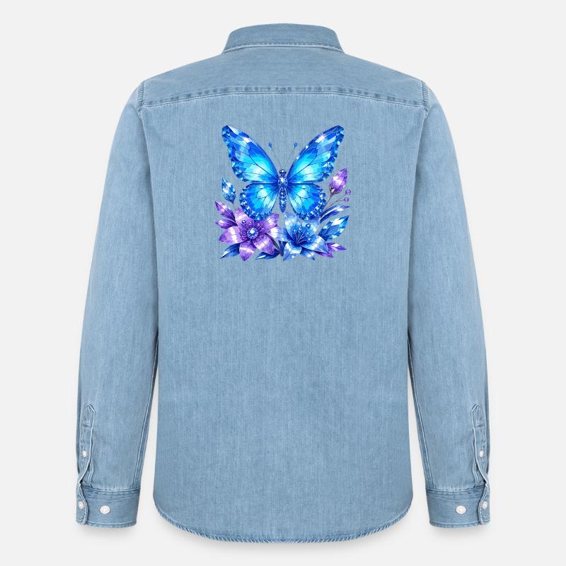 Blauer Schmetterling mit Lavendelblüten - Männer Jeanshemd Organic von Stanley/Stella - verwaschenes Hellblau