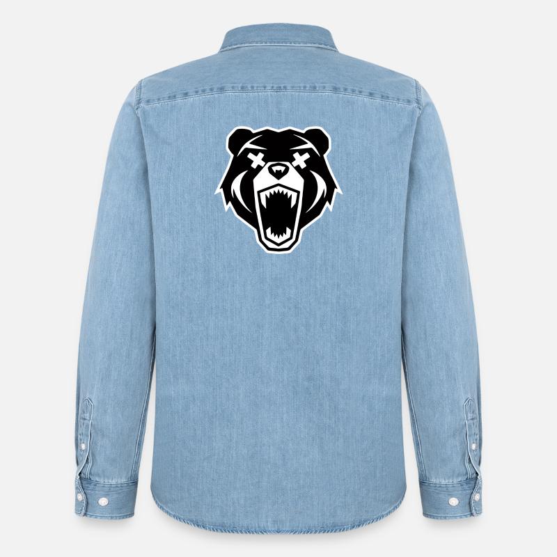 Wütender Bärenkopf - Männer Jeanshemd Organic von Stanley/Stella - verwaschenes Hellblau