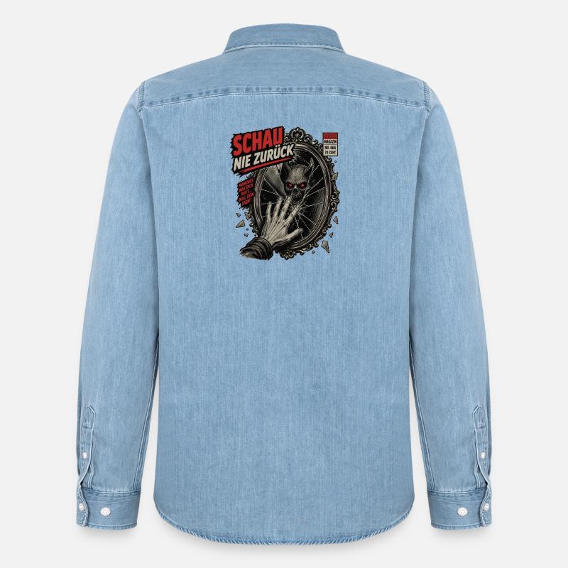 Daemon im Spiegel - Männer Jeanshemd Organic von Stanley/Stella - verwaschenes Hellblau