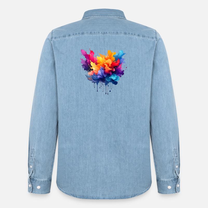 Farbexplosion Farbfluss - Männer Jeanshemd Organic von Stanley/Stella - verwaschenes Hellblau