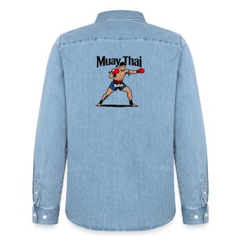 Muay Thai Kickboxing - Chemise en denim homme bio Stanley/Stella - bleu clair délavé - Dos - AI Model Male 185 light (185cm)